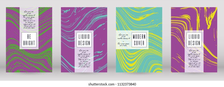 Trendy Marble Cover Design for your Business with Abstract Lines. Futuristic Poster, Flyer, Layout with Liquid Pattern for Branding, Identity, Annual Report. Vector minimalistic brochure. Luxury.
