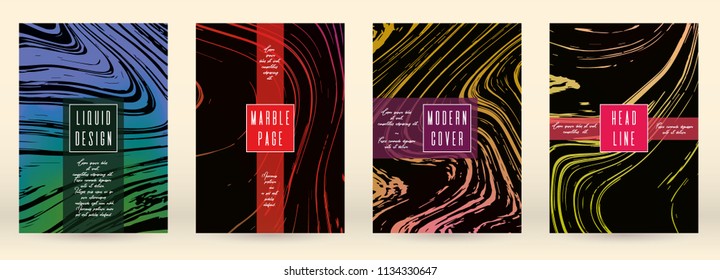 Trendy Marble Cover Design for your Business with Abstract Lines. Futuristic Poster, Flyer, Layout with Liquid Pattern for Branding, Identity, Annual Report. Vector minimalistic brochure. Luxury.