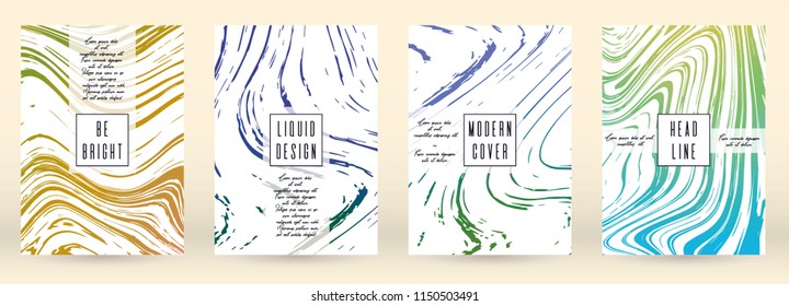 Trendy Marble Cover Design for your Business with Abstract Lines. Futuristic Poster, Flyer, Layout with Liquid Pattern for Branding, Identity, Annual Report. Vector minimalistic brochure. Luxury.