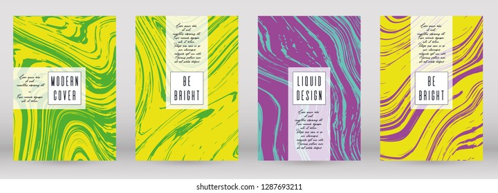 Trendy Marble Cover Design for your Business with Abstract Lines. Futuristic Poster, Flyer, Layout with Liquid Pattern for Branding, Identity, Annual Report. Vector minimalistic brochure. Luxury.