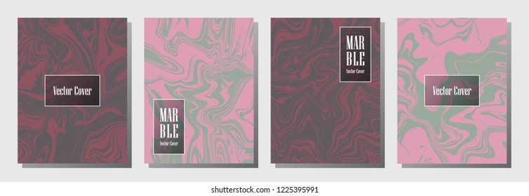 Trendy marble pattern binder cover layout, journal design template vector set. Marble background patterns set for binder design, journal layout template, brochure cover. Liquid vector graphics.