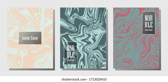 Impresiones de mármol moderno, plantillas de diseño de portada vectorial. Textura de mármol fluido iInteriors de la revista de moda fondos de revista de la revista de la revista de la empresa patrones de diario conjunto de ondas de tinta líquida. Portada definida.