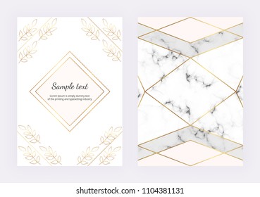 Textura de mármol de moda con líneas geométricas de oro polígonales. Flores de primavera de campo. Diseño moderno para invitación, tarjeta, banner, boda, cartel, afiche, guardar la fecha, diseño, volante 
