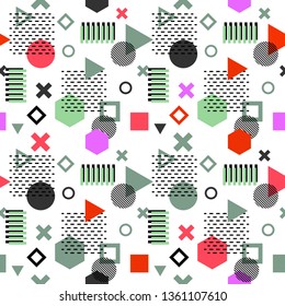 Trendy memphis cards. Abstract seamless pattern. Retro style texture, pattern and geometric elements. Modern abstract design poster, cover, card design. Vector illustration.