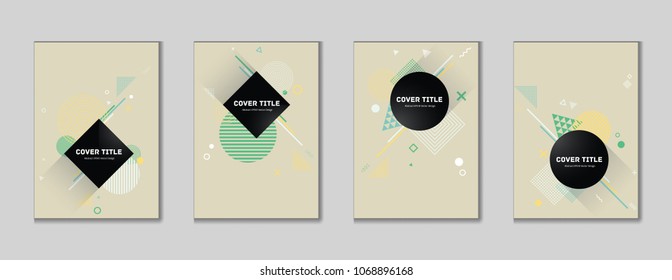 Trendy memphis cover collection vector with white, and geometrical shapes on background. Variegated first page cover selection. Colorful memphis style illustration for business purpose.