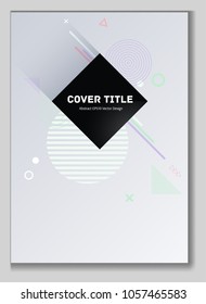 Trendy memphis design placard background with white, violet, beige and green shapes. Cool memphis texture placard page. Front page backdrop for journalistic notebook, dairy or notepad.
