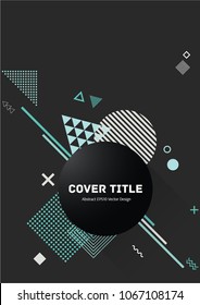 Trendy memphis design placard pattern with white, gray and cyan shapes on background. Cool memphis tile placard page. Front page illustration for student notebook, dairy or notepad.