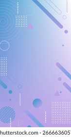 Trendy Memphis Gradient Geometric Background, Blue and Purple Night (Vertical 16:9)