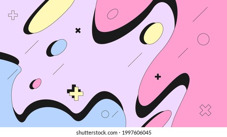 Trendy memphis hipster background template with geometric shapes. Retro 80s poster covers style with vintage elements for placards, banners, flyers. Vector illustration.