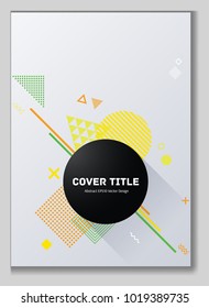 Trendy memphis neo background with white, green, orange and yellow geometrical shapes. Minimalistic front page template. Colorful memphis neo style pattern for marketing purpose.