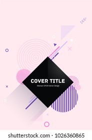 Trendy memphis neo pattern with white, violet, magenta and pink geometrical shapes on ice cream pink background. Minimalistic front page texture. Colorful memphis neo style design for business purpose