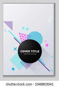 Trendy memphis neo pattern with white, cyan, blue and pink geometrical shapes. Minimalistic front page theme. Colorful memphis neo style backdrop for journalistic purpose.