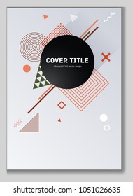 Trendy memphis notepad cover background. Cool memphis texture front page with white, red, khaki and brown geometrical shapes. Memphis notepad cover graphic design for advertisment purpose.
