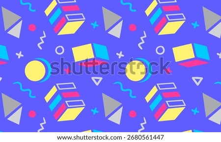 Trendy Memphis pattern illustration on a clean white background. Abstract 80s geometric design with vibrant pop art colors.