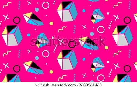 Trendy Memphis pattern illustration on a clean white background. Abstract 80s geometric design with vibrant pop art colors.