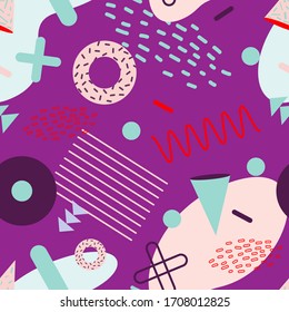 Trendy memphis seamless pattern. Design element in retro funky style 90s. Vintage geometric print with dot, line, spot. Geometry background texture for posters, wallpaper. Isolated vector illustration