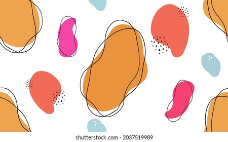 El diseño moderno se caracteriza por un diseño armonioso con formas abstractas amarillas, naranjas y azules sobre fondo blanco. Formas abstractas de Hipster. Doodle moderno dibujado a mano por vectores.