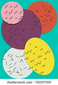Trendy memphis style background with circles and lines. Vector abstract illustration.