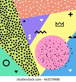 Trendy memphis style background with retro style texture, pattern and geometric elements. 
Vector illustration