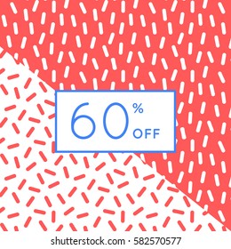 Trendy memphis style discount poster design. Abstract geometric elements. Layout template card, invitation, brochure, flyer. Special offer, big sale,  interest discount template