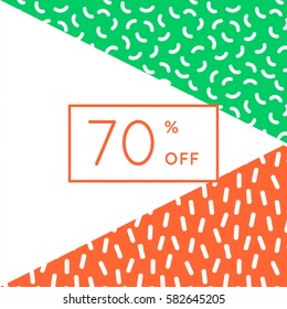 Trendy memphis style discount poster design. Abstract geometric elements. Layout template card, invitation, brochure, flyer. Special offer, big sale,  interest discount template