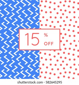 Trendy memphis style discount poster design. Abstract geometric elements. Layout template card, invitation, brochure, flyer. Special offer, big sale,  interest discount template