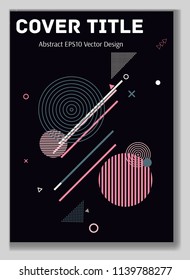 Trendy Memphis style geometric pattern with bright geometric leaves foliage, vector illustration with line elements and abstract geometric figures. Design backgrounds for invitation, brochure