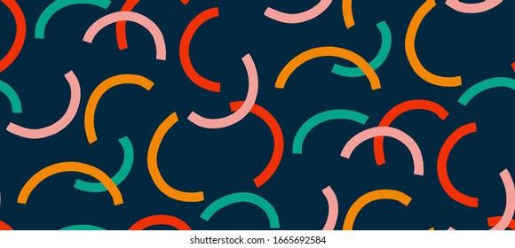 Trendy Memphis style seamless pattern. Colorful geometric seamless pattern in 80's-90's styles. Vector Illustration.