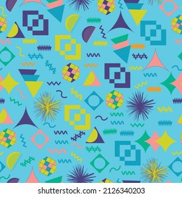 Trendy memphis style seamless pattern. Vector Illustration. Perfect for wrapping paper, background and wallpaper.
