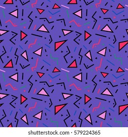 Trendy Memphis style seamless pattern. Abstract geometric vector illustration.