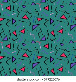 Trendy Memphis style seamless pattern. Abstract geometric vector illustration.