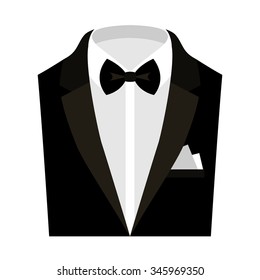 Trendy men's clothes with jacket, shirt, bow tie and handkerchief. Men's wardrobe. Vector illustration