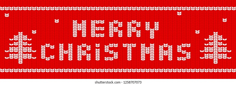 Trendy Merry Christmas wide cover in Knitted wool style. tree silhouettes and snowflakes. great for ad, cover, promotion, print, social media, billboard.