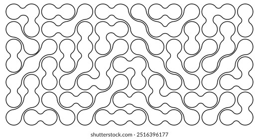 Trendy metaball pattern. Liquid drops or amorphous shapes background. Organic blobs, neurons or molecules isolated on white background. Modern abstract print. Vector outline illustration.