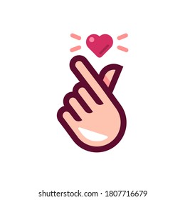 trendy mini heart love sticker vector, korean heart finger i love you sign icon vector illustration