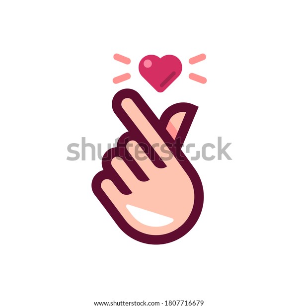 trendy mini heart love sticker\
vector, korean heart finger i love you sign icon vector\
illustration