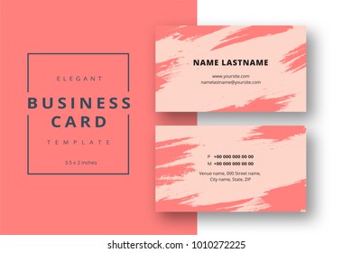 Trendy minimal abstract business card template. Modern corporate stationery id layout with artistic brush strokes. Vector fashion background design with information sample name text.