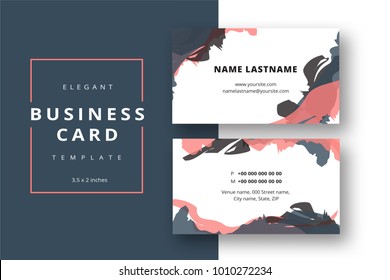 Trendy minimal abstract business card template. Modern corporate stationery id layout with artistic brush strokes. Vector fashion background design with information sample name text.