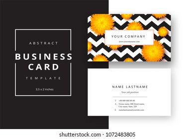 Trendy minimal abstract business card template with flowers. Modern corporate stationery id layout with geometric pattern. Vector fashion background design with information sample name text.