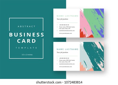 Trendy minimal abstract business card template. Modern corporate stationery id layout with artistic brush splashes. Vector fashion golden background design with information sample name text.