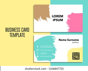Trendy minimal abstract business card template. Modern corporate stationery id layout with artistic brush pattern. Vector fashion background design with information sample name text.
