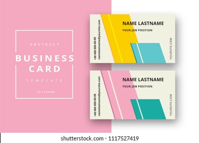 Trendy minimal abstract business card template with colored stripes. Modern corporate stationery id layout with geometric pattern. Vector fashion background design with information sample name text.