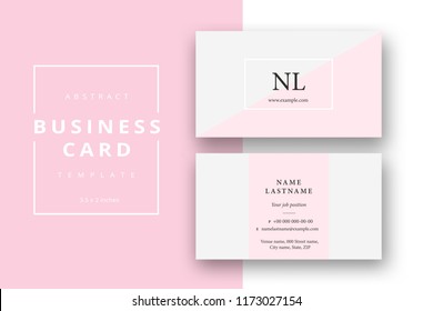 Trendy minimal abstract business card template in pink color. Modern corporate stationery id layout with geometric pattern. Vector fashion background design with information sample name text.