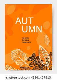 Trendy minimal autumn background. Modern abstract card design with fall beautiful leaves. Templates for advertising, party invitation, branding, banner, cover, label, poster, sale, social media