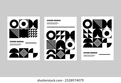 Composiciones geométricas minimalistas de moda en blanco y negro Estilo Bauhaus para folleto de póster