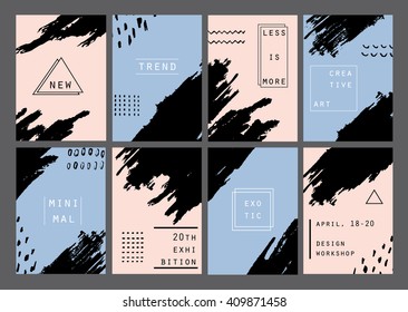 Trendy minimal cards design Watercolor splash  abstract painting templates 