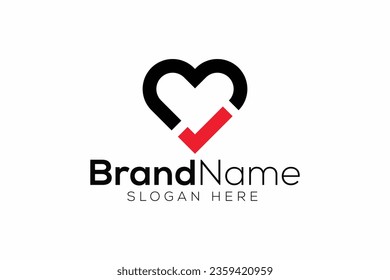 Trendy and minimal check mark and love vector logo design