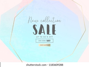 Trendy minimal chic geometric gradient background with gold abstract frames. Creative layout for advertising, banners, invitations, business cards, wedding templates, fashion header, web, social media