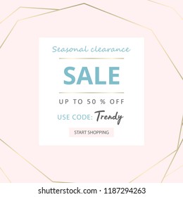 Trendy minimal chic geometric gradient background with gold abstract frames. Creative layout for advertising, banners, invitations, business cards, wedding templates, fashion header, web, social media