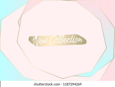 Trendy minimal chic geometric gradient background with gold abstract frames. Creative layout for advertising, banners, invitations, business cards, wedding templates, fashion header, web, social media